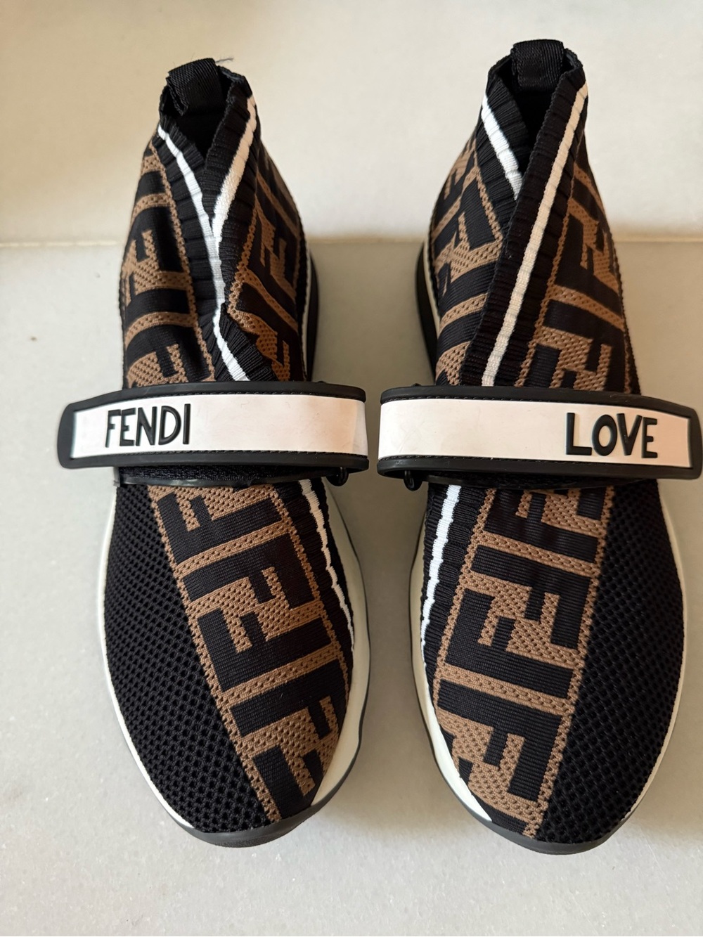 Fendi Black & White Logo Slip-On Sandals